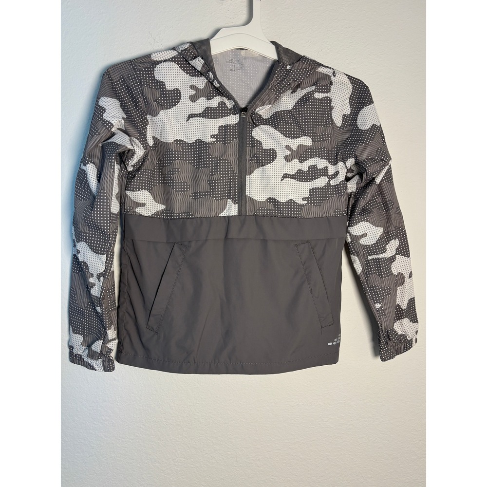 BCG Boys‎ Gray White Camo Quarter Zip Hooded Windbreaker Jacket Size S 8